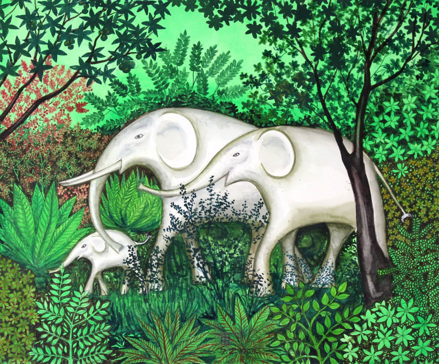 Tissa Abeyasinghe, White Elephants. Part of the Paintings in Hospitals collection. Just one of the artworks featured in the Beautiful Planet project.
