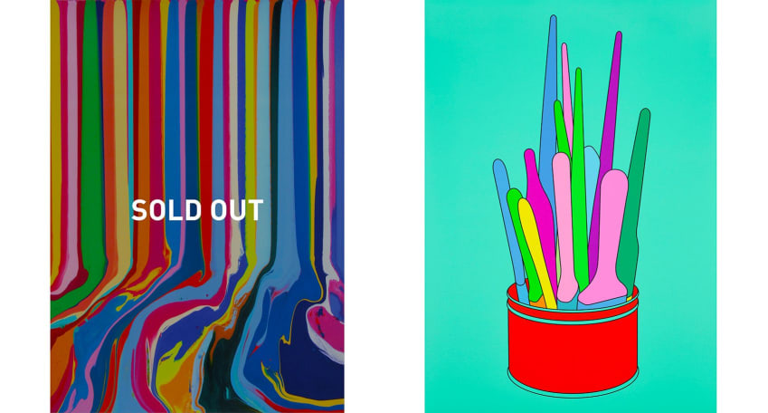 ‘Chromatastic Paintings in Hospitals’ by Ian Davenport, 2016 and Savarin Can (Turquoise) by Michael Craig-Martin, 2018.