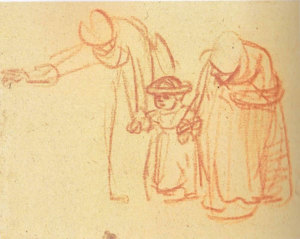Rembrandt, Two Women Teaching a Child to Walk, c1635