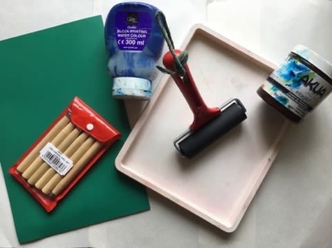 The tools needed for this lino printing activity